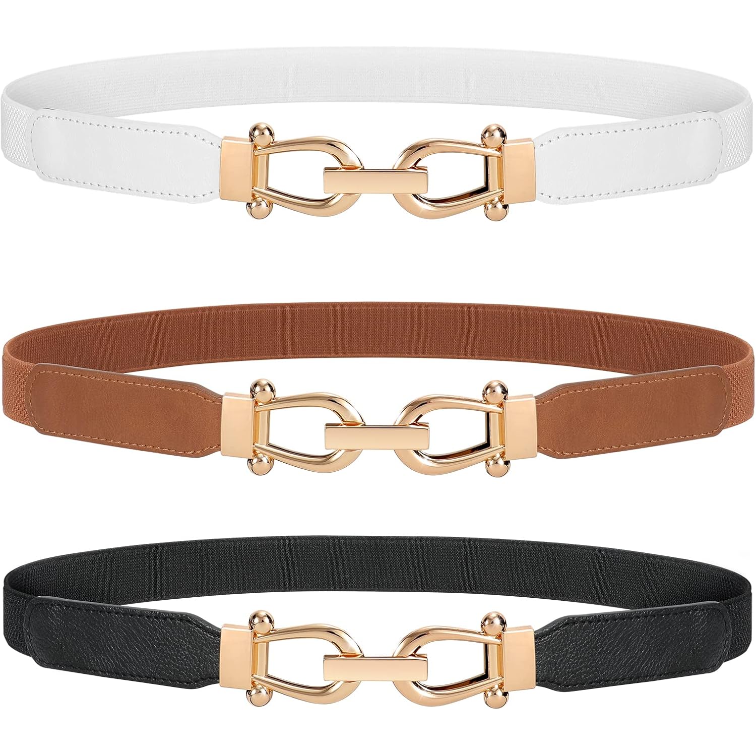 JASGOOD Women Stretchy Waist Belt Retro Elastic Skinny Belt for Ladies with Gold Buckle