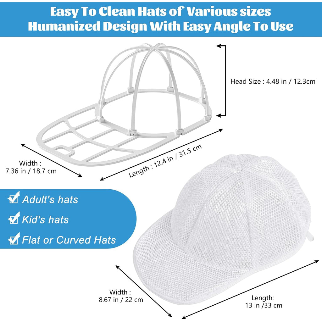 Eiito Hat Washer Cage Hats Cleaner, 4Pcs (2 Cages + 2 Bags) Hat Washer For Baseball Caps For Washing Machine Or Dishwasher, Ball Cap Washers Frame For Flat & Curved Hats, White