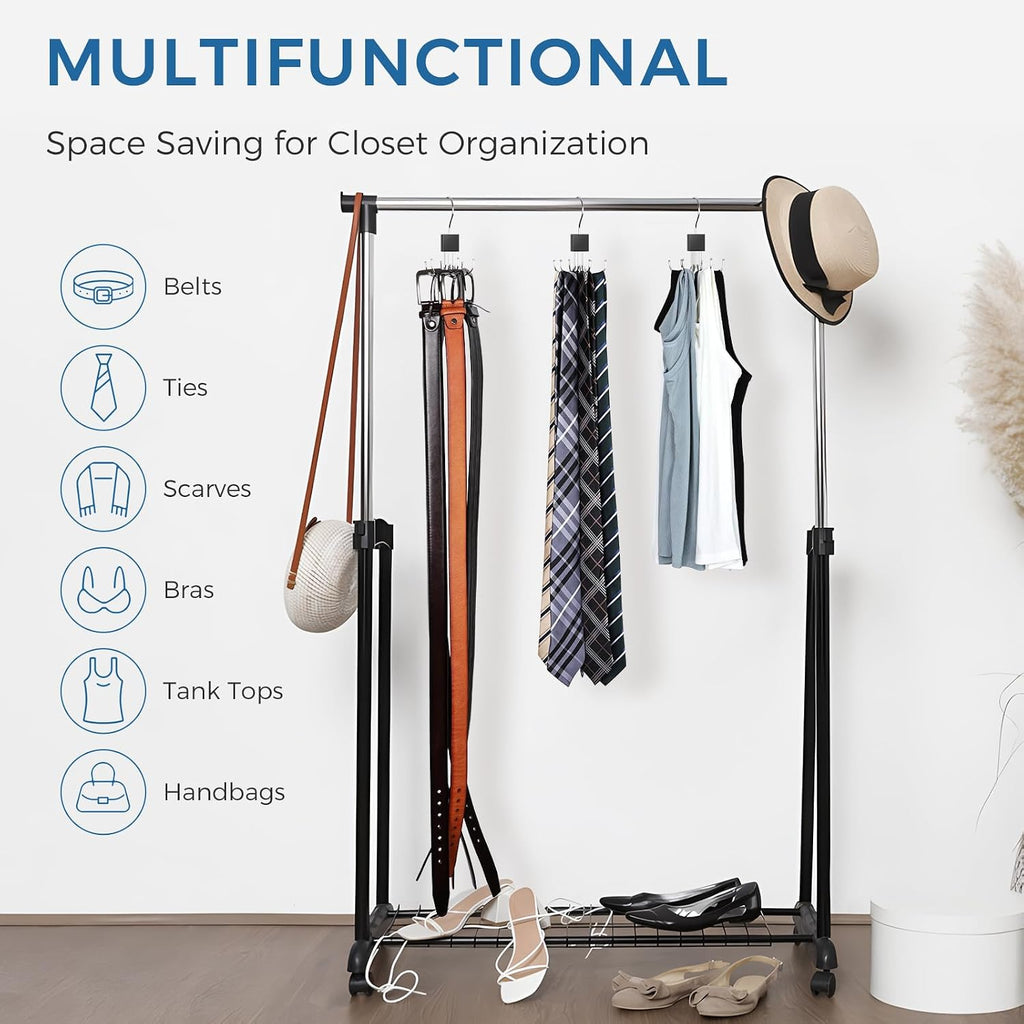 Belt Hanger, 2Pcs Belt Organizer For Closet 360° Rotatable Max 48 Belt Storage Rack Space Saving Closet Organizers And Storage For Belt, Bra, Tank Top, Tie, Scarf, Purse