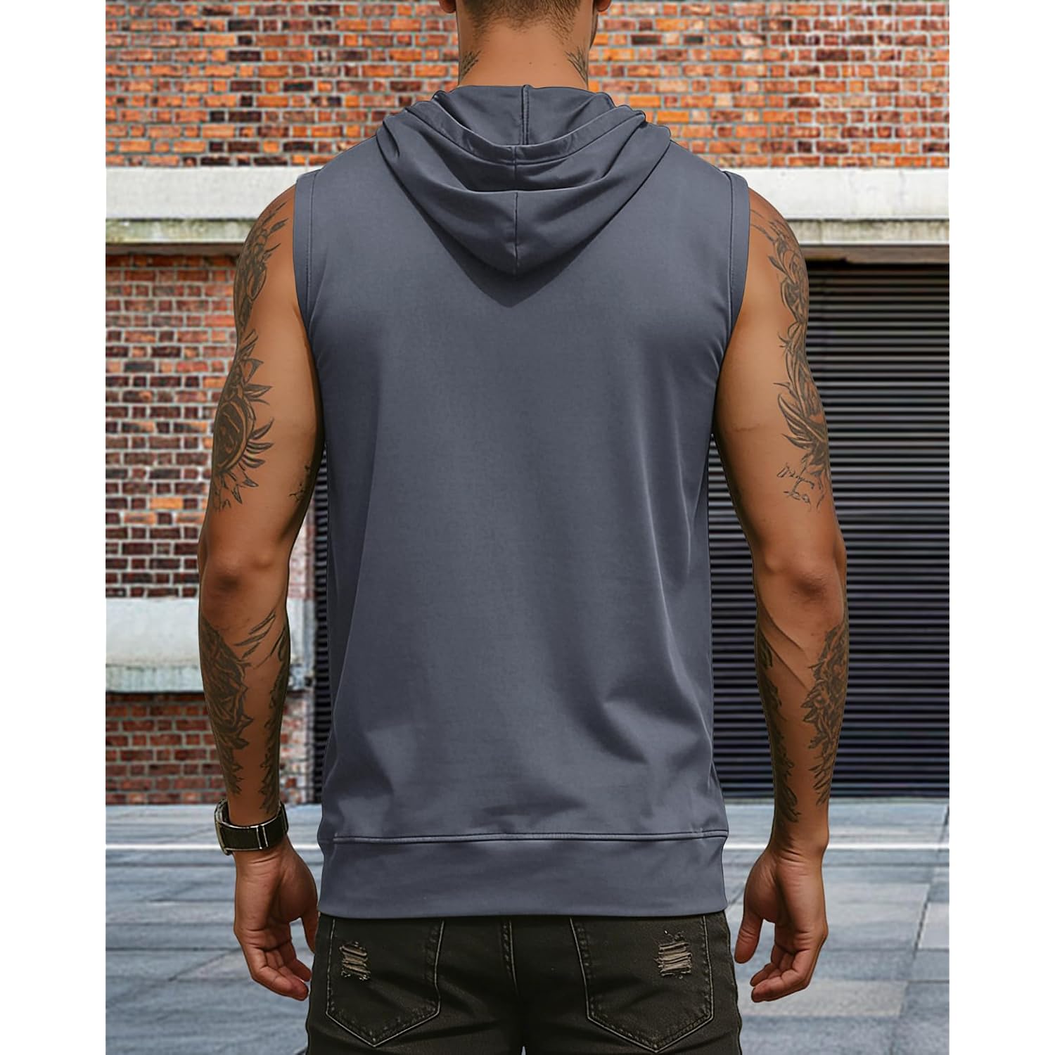 Men'S Workout Hooded Tank Tops Fashion Muscle Zip Up Sleeveless Hooded Slim Fit Gym Cut Off T Shirt