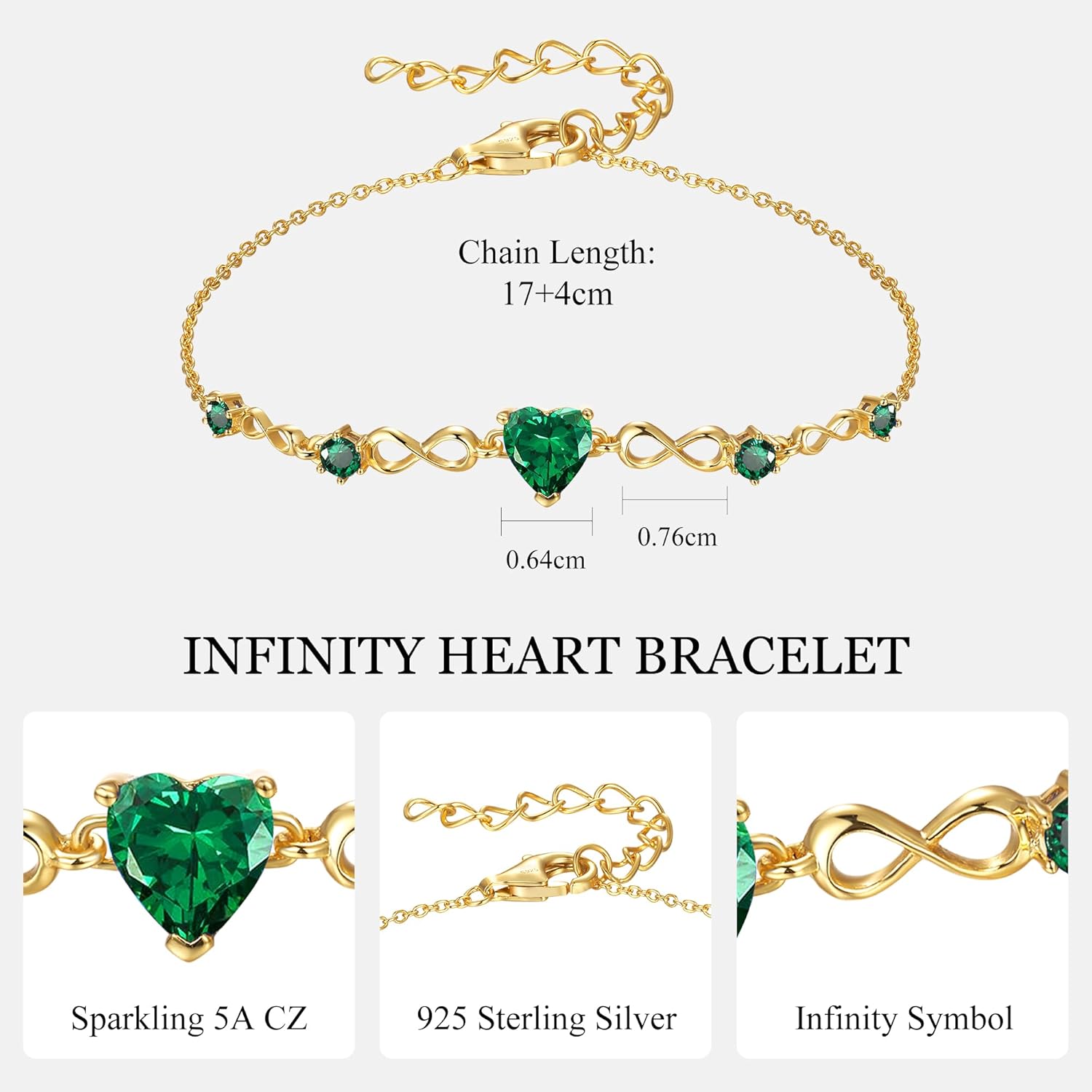 G&GEMSJEW Infinity Heart Birthstone Bracelets for Women, 925 Sterling Silver Women Charm Link Bracelet Adjustable, Birthday Anniversary Christmas Jewelry Gifts for Women Wife Mom Girlfriend Her