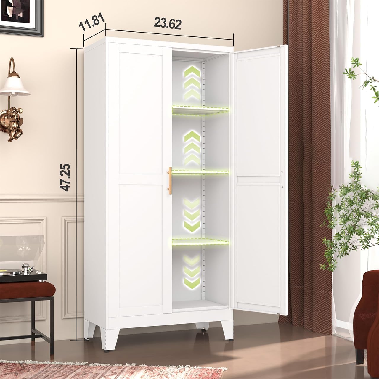 Metal Pantry Cabinet, Kitchen Pantry Storage Cabinets With 2 Door And 3 Adjustable Shelves, White Kitchen Pantry Cabinet, Freestanding Cupboard For Dining Room Living Room Bathroom