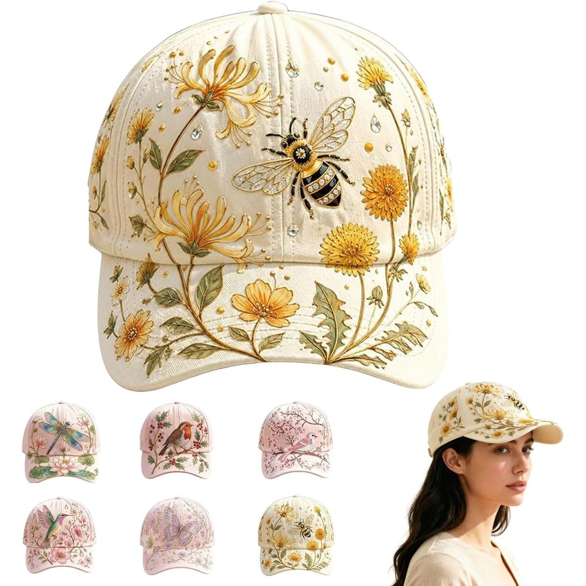 Flower Baseball Caps For Women Sparkly Cottagecore Garden Hats Cute Bling Travel Ball Hat