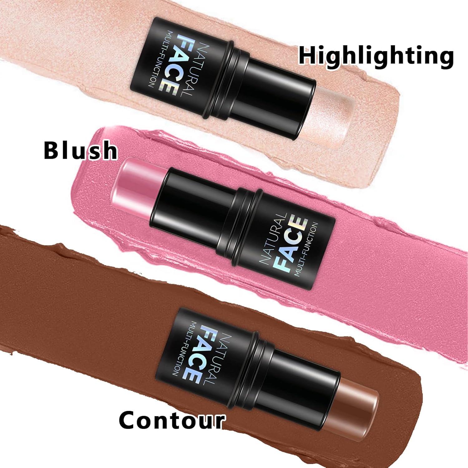 3Pcs Cream Contour Stick Makeup Kit, Shades with Highlighter, Blush and Bronzer Contour Stick for Sculpt the Cheeks, Long Lasting, Waterproof, Matte & Dewy Finish (LIGHT MEDIUM(2+5+6))