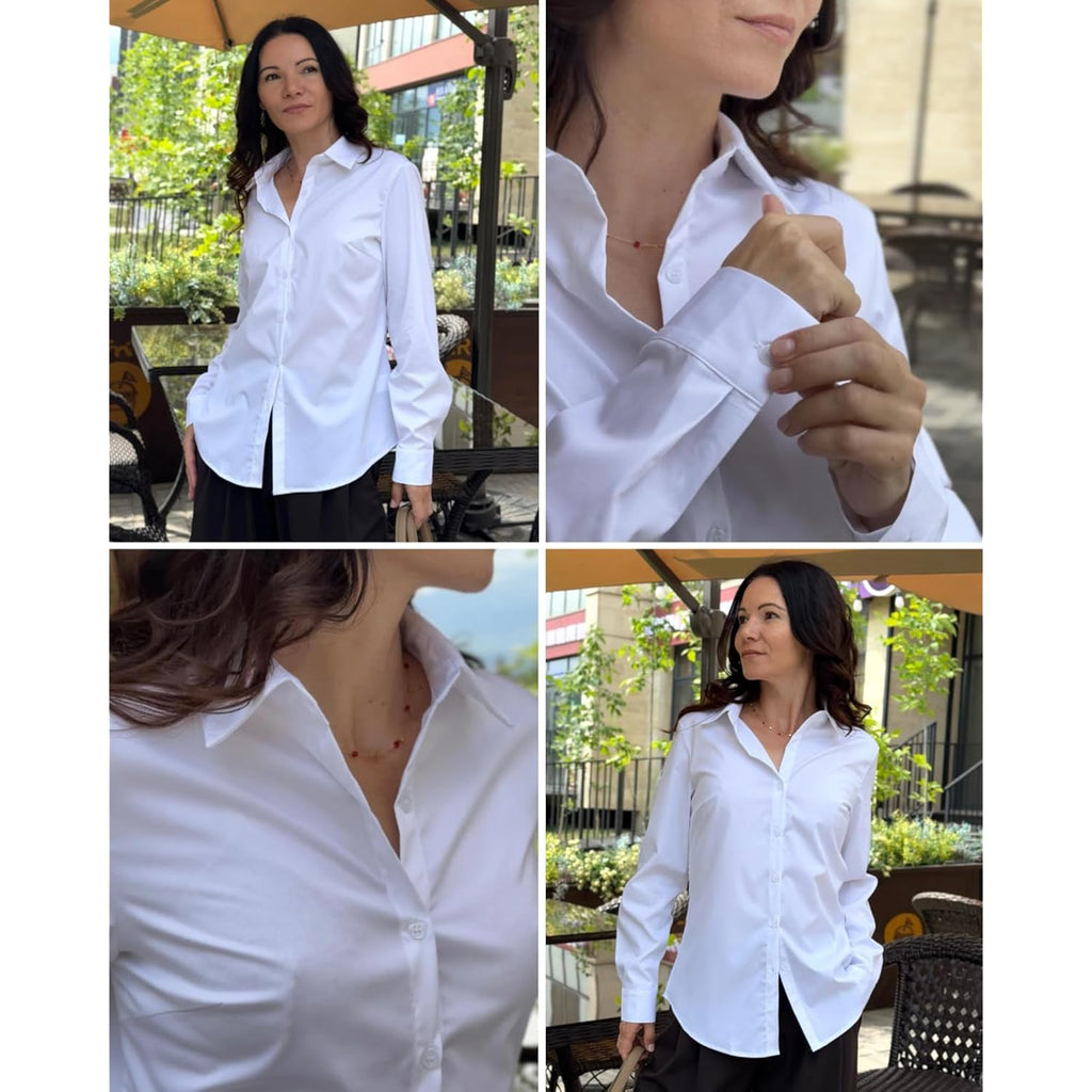 Womens Button Down Shirt Classic Fit Dress Shirt Work Business Casual Long Sleeve Blouse Tops
