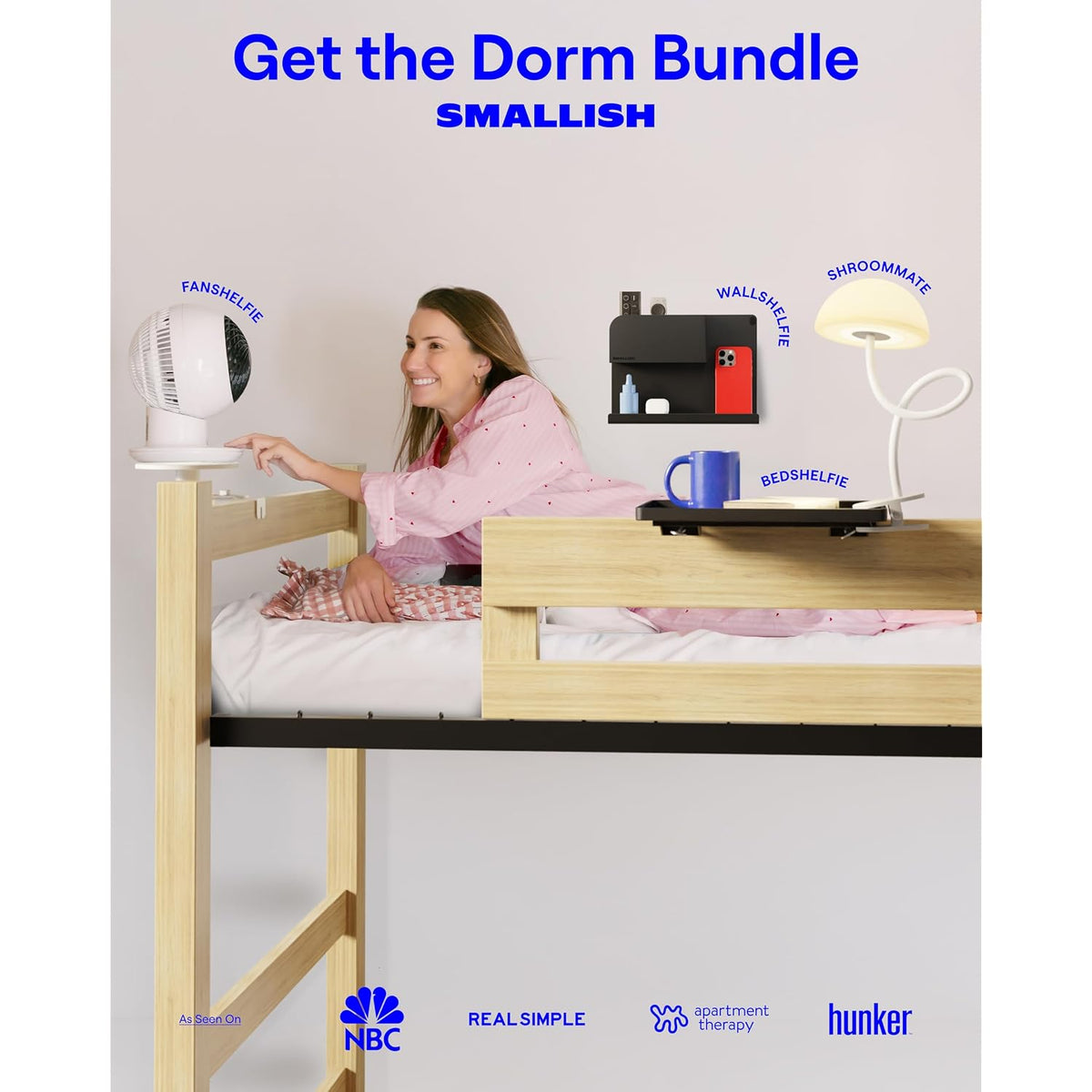 Fanshelfie Adjustable Fan Holder For Dorm Room, Bunk & Lofted Bed, College Essentials For Boys & Girls, Patented Height & Distance Design, Compatible With Popular Dorm Fans, 2 Height Options (White)