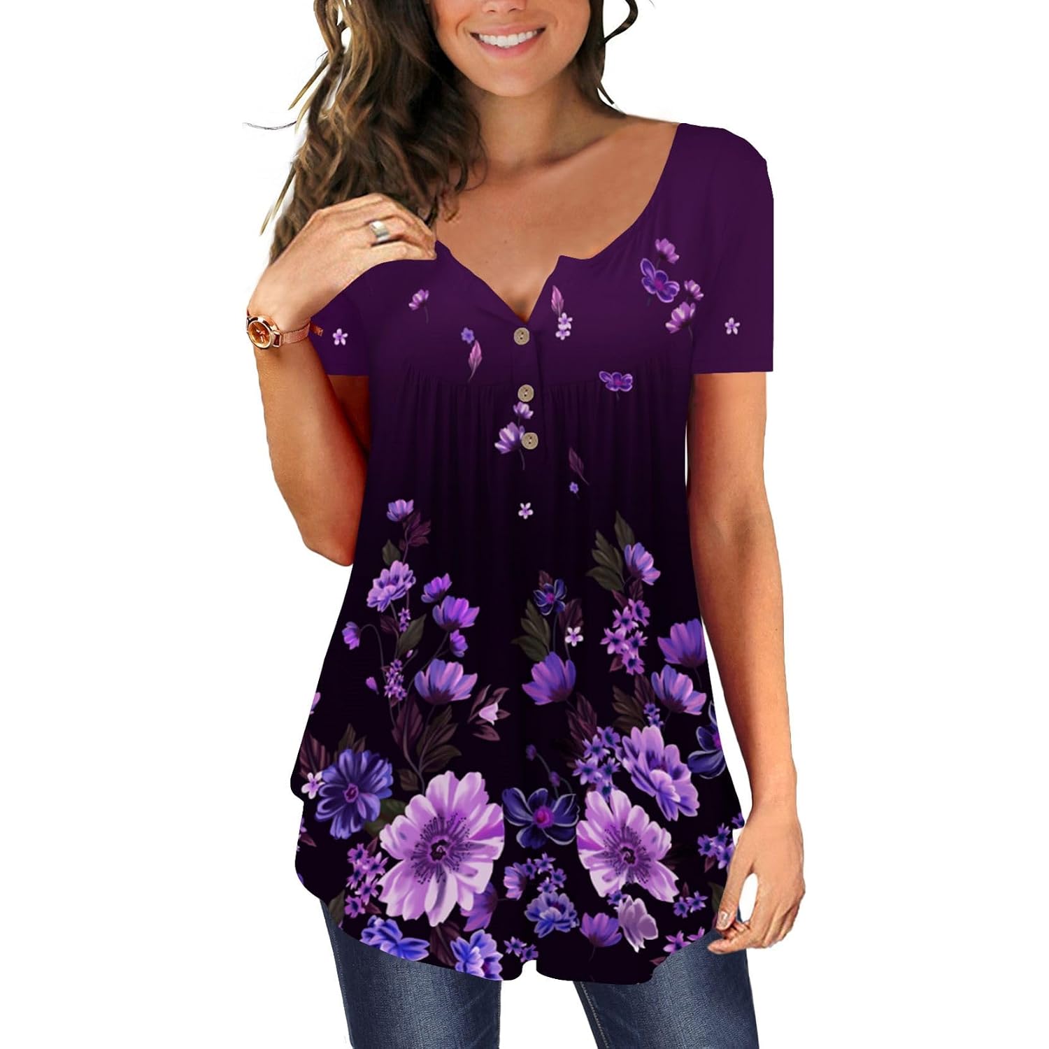 Ulovmi Plus Size Womens Tunic Tops To Wear With Leggings Summer Short Sleeve