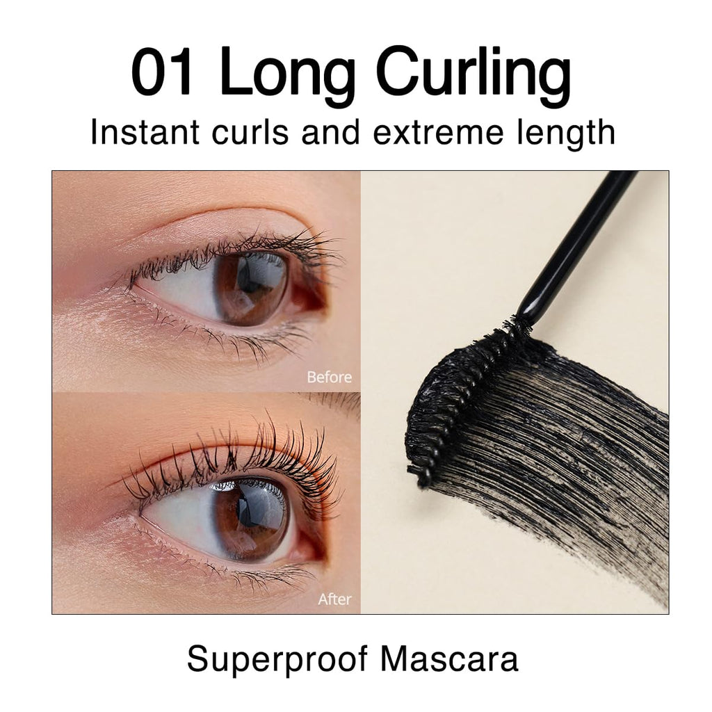 Clio Kill Lash Superproof Mascara, Waterproof Fiber Lengthening For Straight Lashes, Smudge & Flake-Proof, Clump-Free Lash Extension For Lifted Curl, Safe For Sensitive Eyes (001 Long Curling)