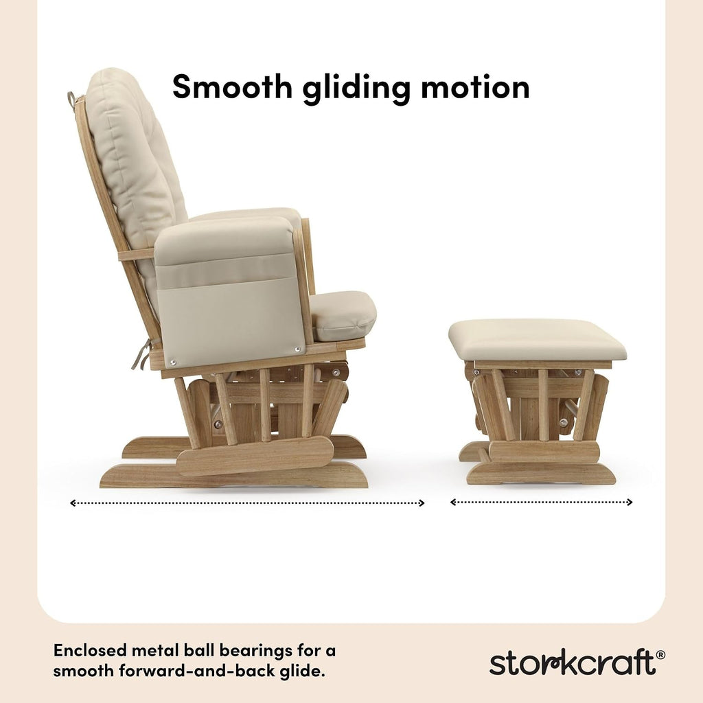 Storkcraft Premium Hoop Glider & Ottoman (Natural/Beige) — Greenguard Gold Certified Nursery Glider, Solid Wood Craftsmanship, Smooth-Gliding Nursery Chair And Ottoman, Award-Winning