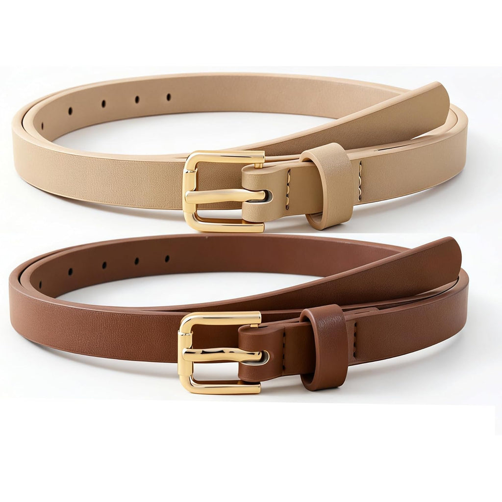 HOTWILL 4 Pack Women Skinny Belts for Jeans Dress Thin Waist Belt for Ladies with Gold Buckle 0.55" Width