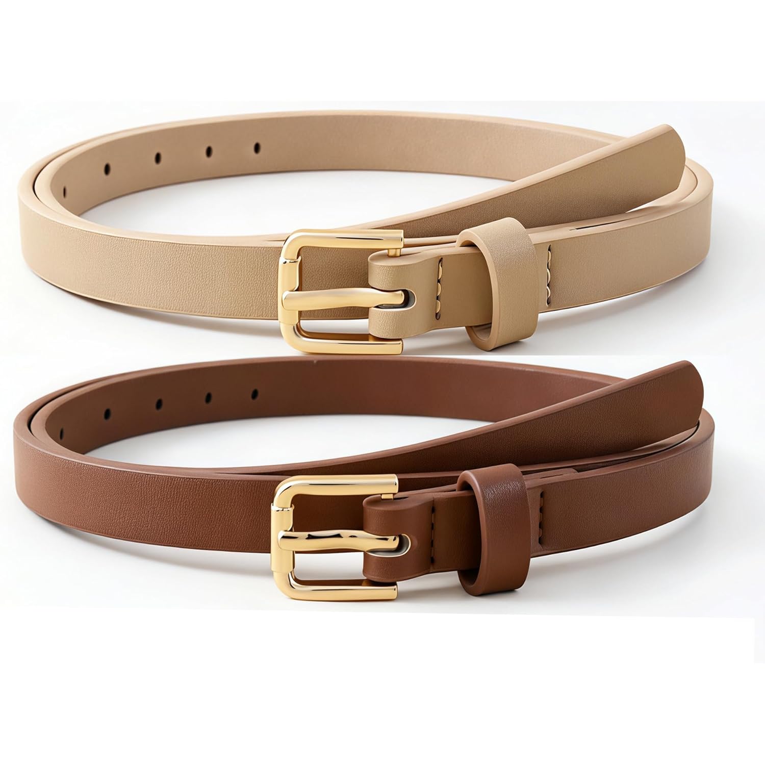 HOTWILL 4 Pack Women Skinny Belts for Jeans Dress Thin Waist Belt for Ladies with Gold Buckle 0.55" Width