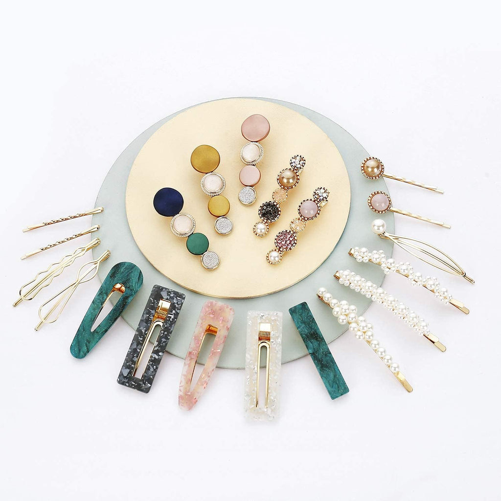 Mehayi 20 Pcs Macaron Pearl Acrylic Resin Fashion Hair Clips Set, Cute Hair Barrettes Bobby Pins, Boho Fancy Hairpin Accessories Headwear Styling Tools, Gifts For Women Girls Decorative Wedding