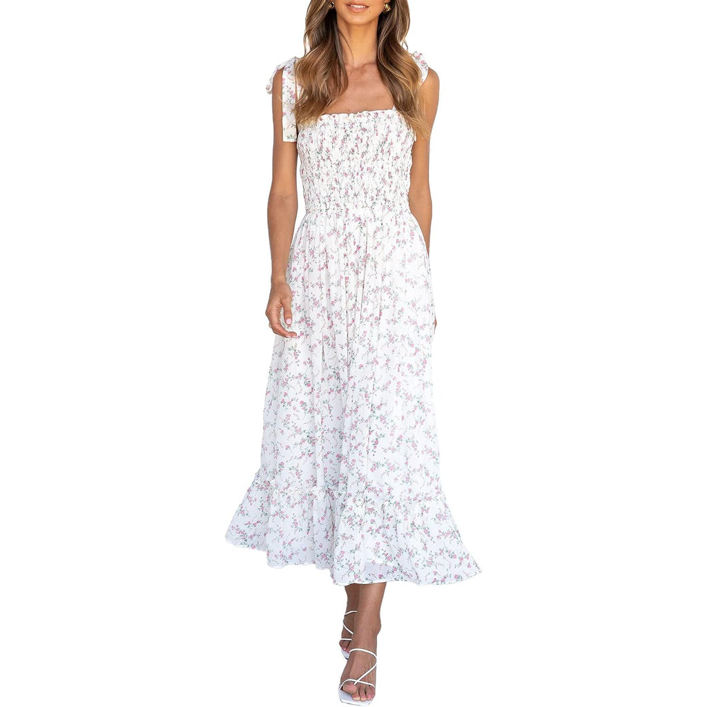 Imily Bela Womens Summer Floral Maxi Dress Boho Tie Strap Sleeveless Smocked A Line Beach Sundress Long Dresses