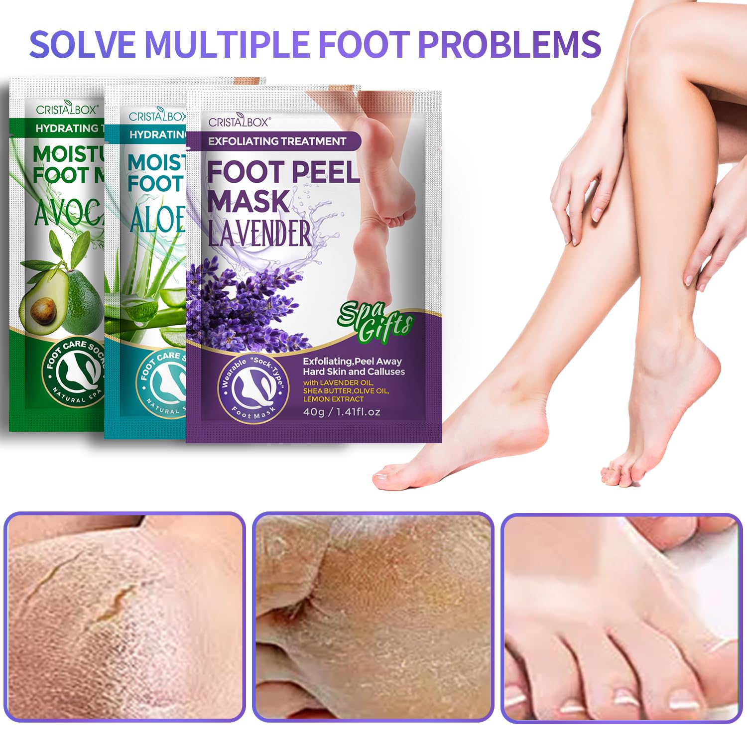 3 Pcs Foot Peeling Mask & 5 pcs Moisturizing Foot Mask ,Exfoliator Peel Off Calluses Dead Skin Callus Remover, Dry Skin Moisturizer for Soft Smooth Touch Feet,Foot Care Spa Peeling Gifts for Women Men