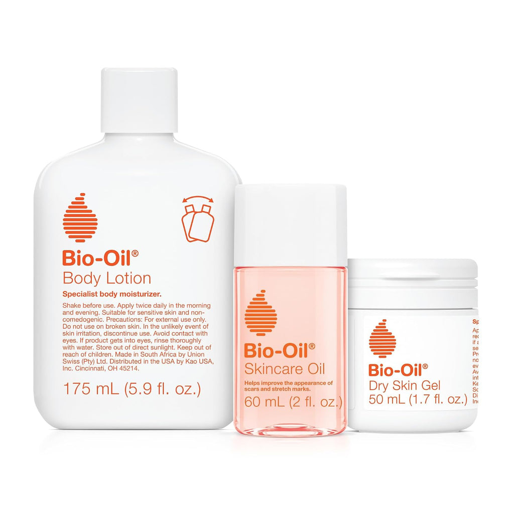 Bio-Oil Skincare Set For Scars, Stretch Marks, And Dry Skin, 3 Pc Travel Size Kit Includes Skin Care Oil (2 Oz), Dry Skin Gel (1.7 Oz), And Body Lotion (5.7 Oz), Pregnancy And Maternity Stretch Marks