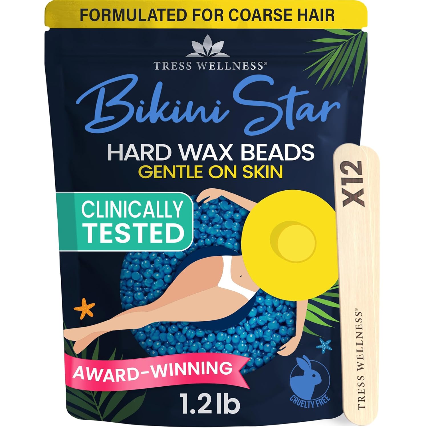 Tress Wellness Wax Beads - Award Winning - Safe for Skin - Dermatologically Tested - At-Home Kit for Bikini, Brazilian & Full Body - Bikini Star 1.2lb