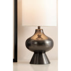 Kate And Laurel Bahira Modern Metal Bedside Table Lamp, 8 X 8 X 17, Gunmetal, Sculptural Decorative Tabletop Desk Lamp With Linen Shade For Living Room Decor