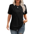 Womens Summer Tops 2026 Pleated Round Neck Short Sleeve Shirts Business Casual