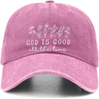 God is Good Christian Jesus Hats for Women Faith Religous Hat Adjustable Embroidered Vintage Washed Baseball Caps Pink