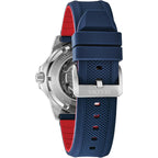 Bulova Men'S Marine Star 'Series A' Automatic Stainless Steel Case With Blue Textured Silicone Strap, Open Aperture, Silver White Dial Model: 98A225