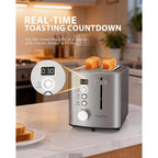 2 Slice Toaster With Wide Slots For Bread & Bagels, Stainless Steel Toaster With Digital Countdown, 6 Shade Settings, Defrost, Reheat & Cancel, Compact Design For Kitchen