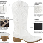 Hisea Rollda Cowboy Boots For Women Western Cowgirl Boots With Chunky Heel Ladies Snip Toe Mid-Calf Boots