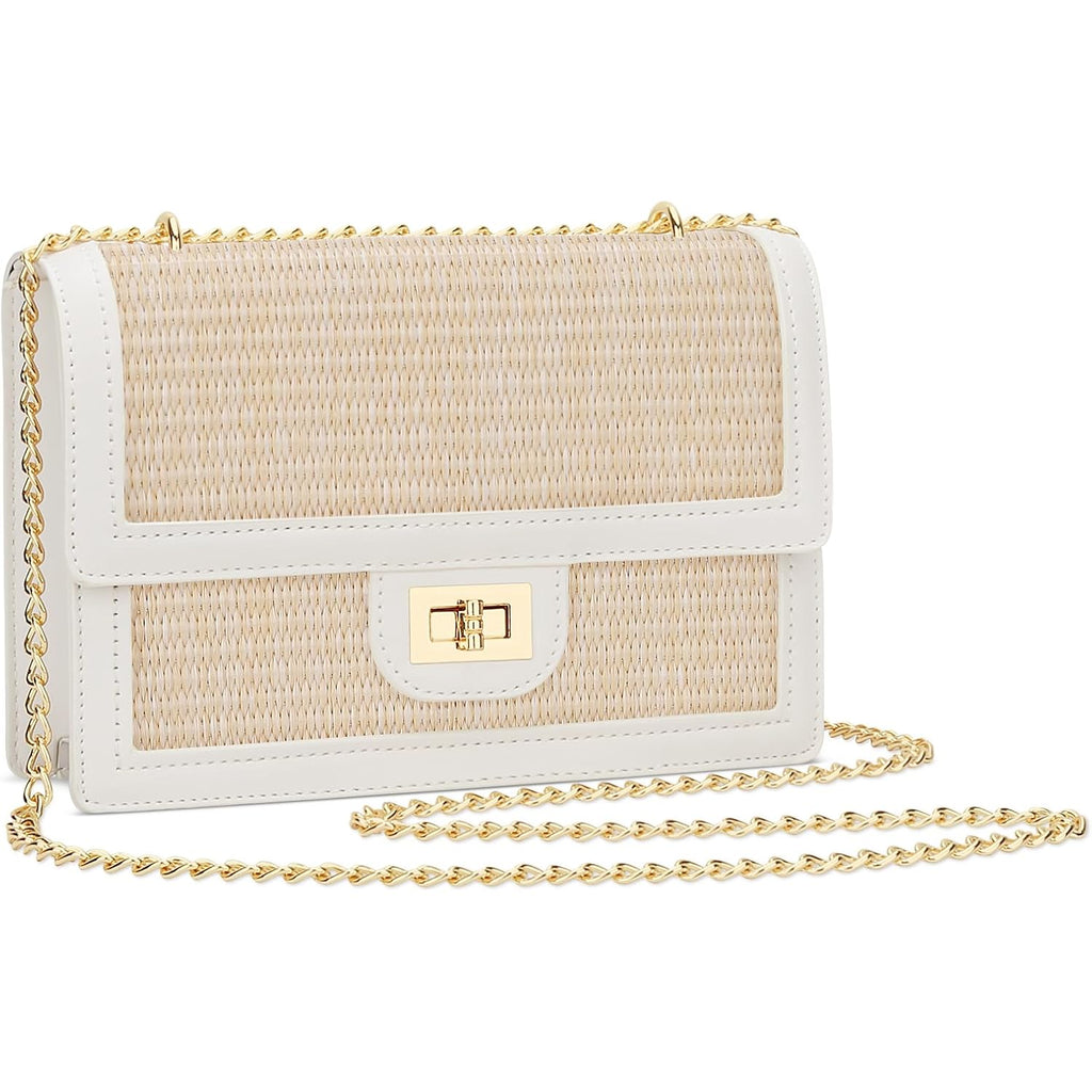 Kkxiu Women Small Straw Beach Bag Crossbody Bag Summer Shoulder Bag Beach Handbag Vegan Leather Purse