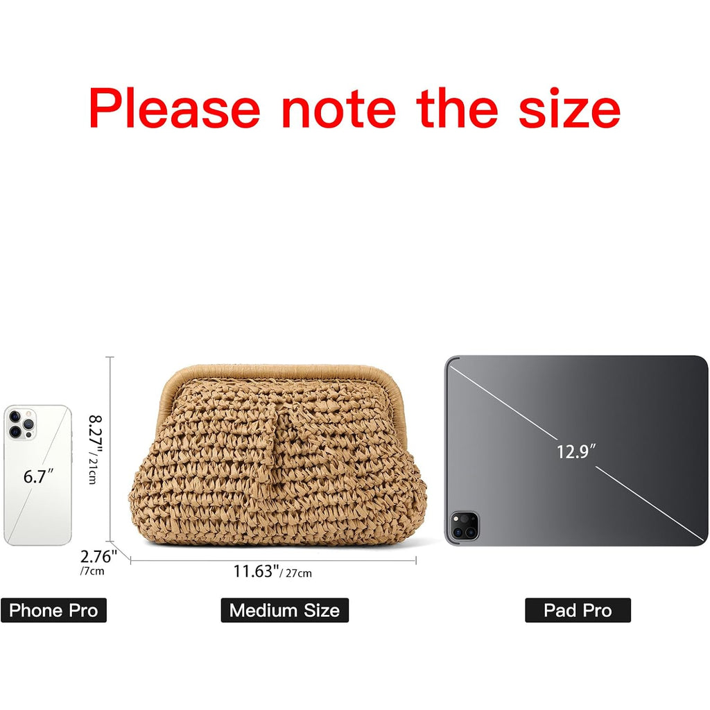 Rniega Straw Clutch Purses For Women Cloud Dumpling Pouch Straw Crossbody Handbag Summer Beach Woven Shoulder Bags
