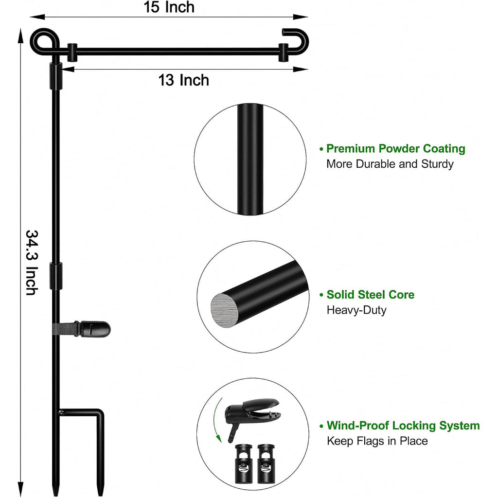 Hoosun Garden Flag Stand,Premium Garden Flag Holder Pole Metal Powder-Coated Weather-Proof Paint With Graden Flag Clip And Spring Stoppers Without Flag Garden Decorations