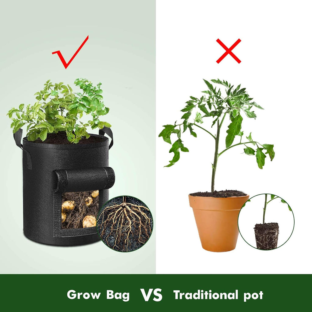 Cavisoo 5-Pack 10 Gallon Potato Grow Bags, Garden Planting Bag With Reinforced Handle, Thickened Nonwoven Fabric Pots For Tomato, Vegetable And Fruits