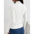 Zeagoo Long Sleeve Shirts for Women Ribbed Slim Fit Tops Lettuce Trim Mock Neck Summer Fall Basic Tee