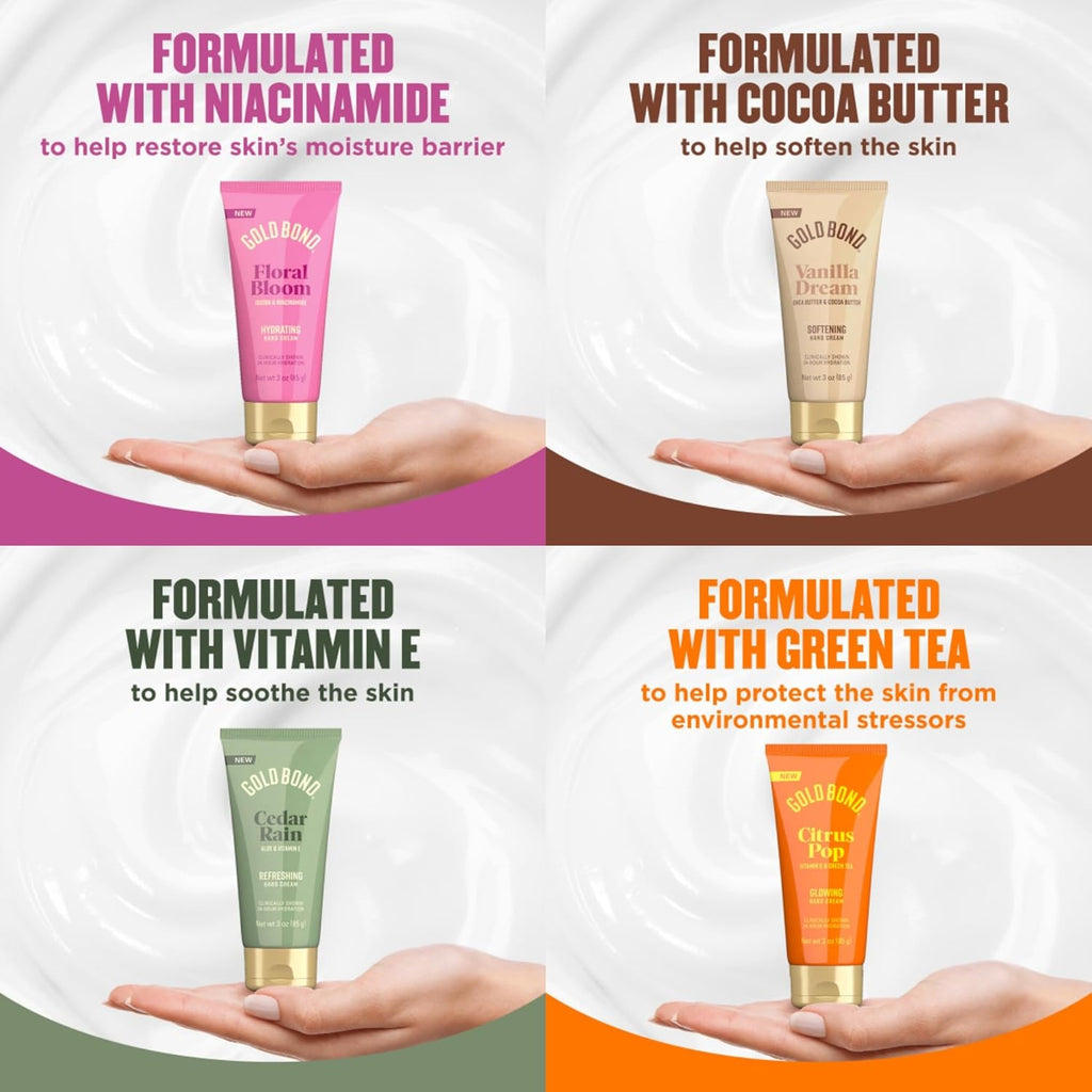 Gold Bond Scented Hand Cream Set, Everyday Hand Cream to Hydrate the Skin, Assorted Scents, 3 oz, 4 pk