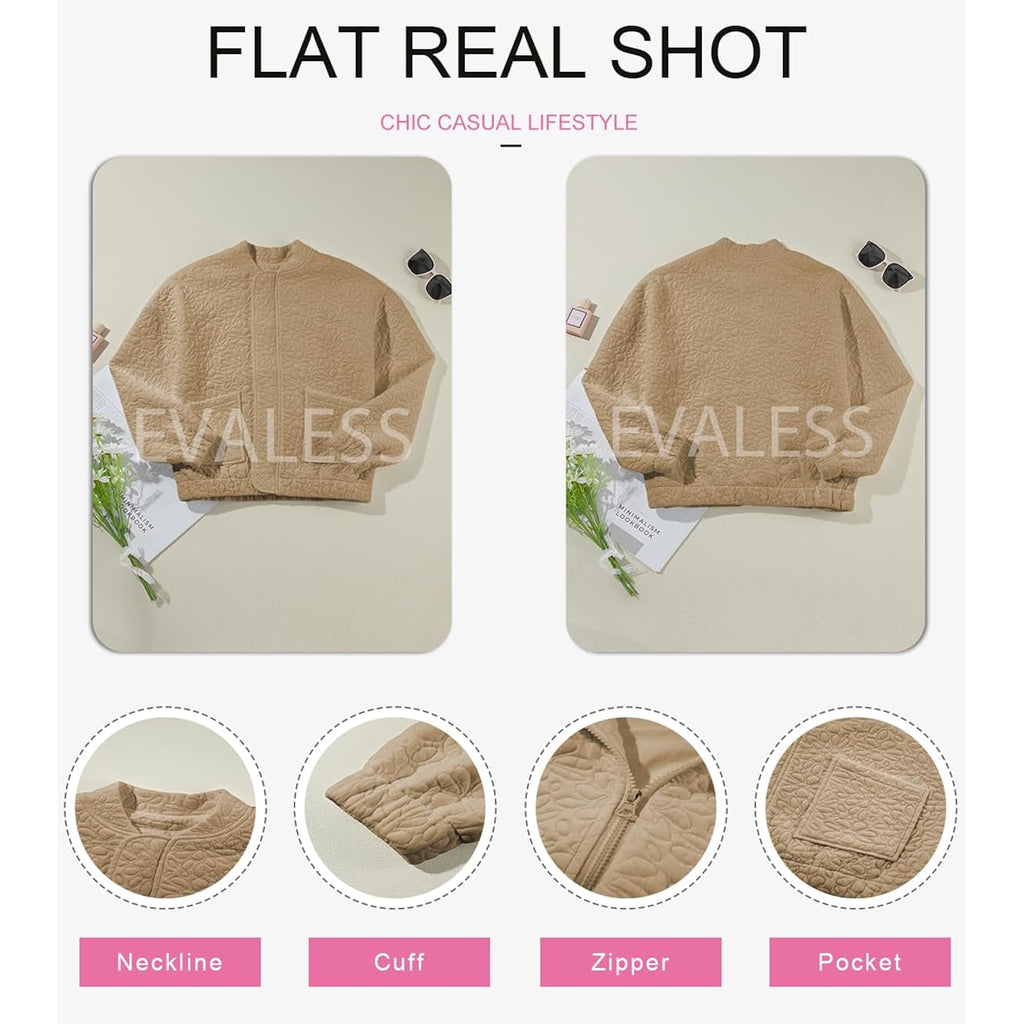 Evaless Bomber Jackets For Women Spring Fashion 2026 Cute Jacquard Coats Lightweight Zip Up Jackets Dressy Casual