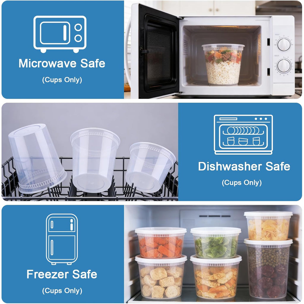 60 Sets Deli Containers With Lids, 8/16/32 Oz Quart Containers Bpa Free, Airtight Takeout Plastic Food Storage Container, Stackable Leakproof Microwave & Freezer Safe For Soup, Sauce & Leftover
