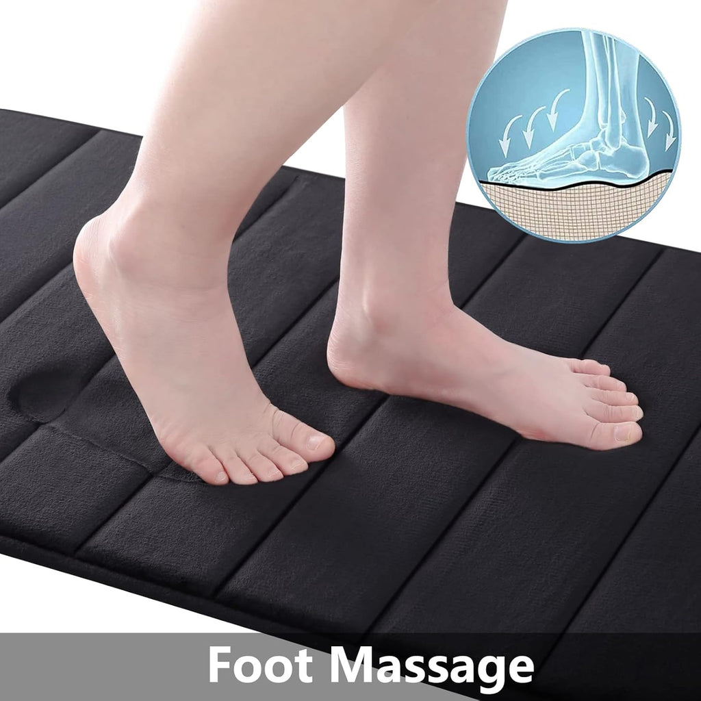 Buganda Memory Foam Bath Mat, 30" x 20", Ultra Soft and Non-Slip Bathroom Rugs, Water Absorbent and Machine Washable Bath Rug for Bathroom, Shower, and Tub, Black