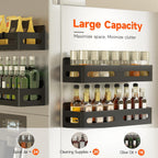 Sevenblue 4 Pack Strong Magnetic Spice Rack for Refrigerator, Multipurpose Magnetic Shelf for Fridge with 4 Hooks for Kitchen and Bathroom Organization, Black
