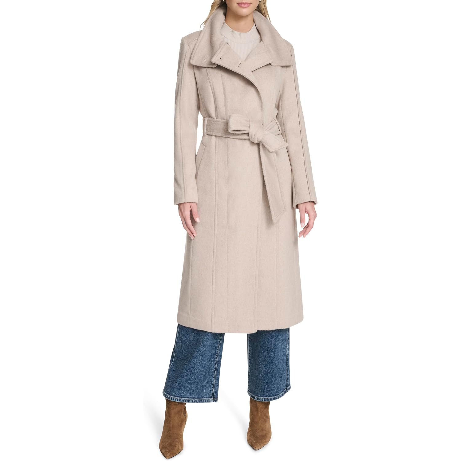 Cole Haan Women'S Outerwear Asymmetric Belted Trench Coat With Stand Collar