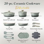 Carote 20Pcs Titanium Cookware Set, Pots And Pans Set Non Stick, Kitchen Cooking Set With Detachable Handle, Non Toxic Induction Cookware, Dishwasher/Oven Safe