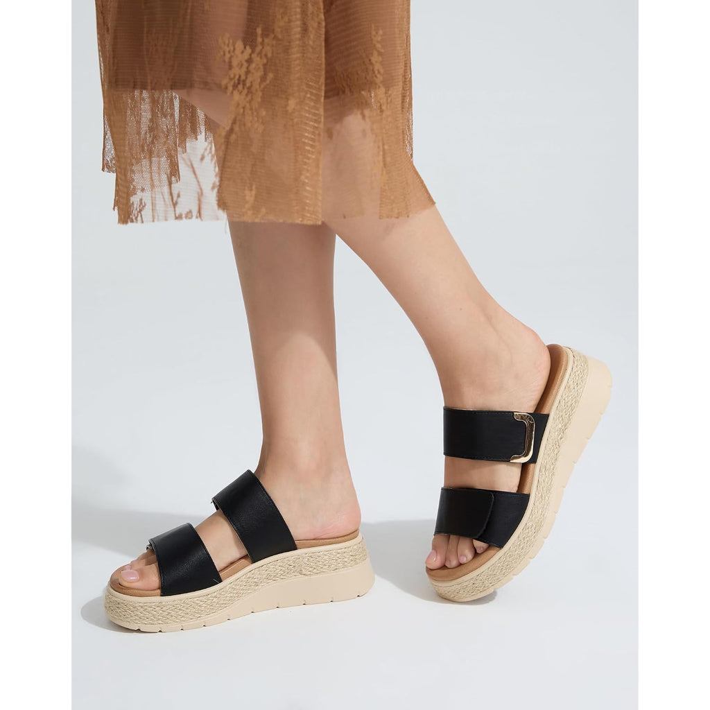 Ubfen Womens Platform Wedge Sandals Orthopedic Arch Support | Espadrille Slides, Comfortable Cushioned, Dressy For Summer Walking, Beach Vacation