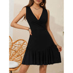 Fensace Women'S Summer Sleeveless Sexy Wrap V Neck Floral Sundress Mini Dress