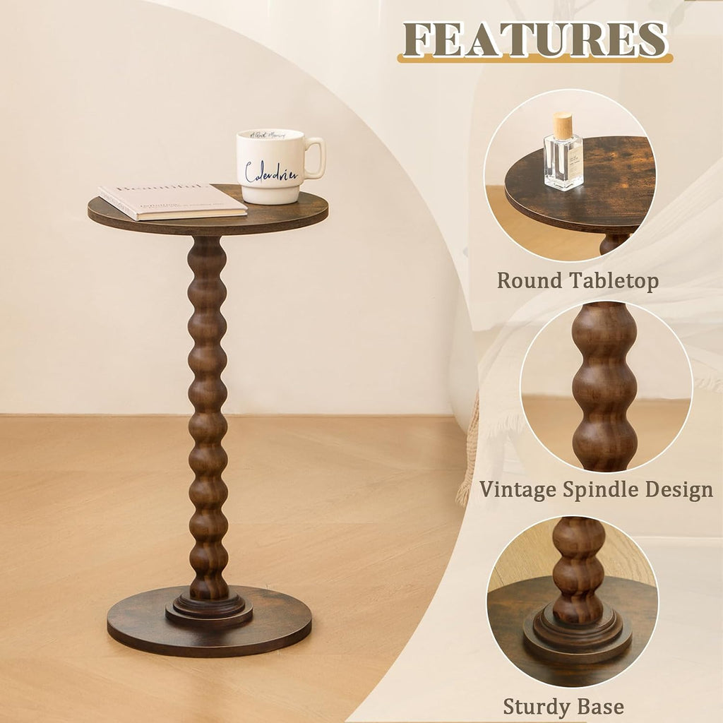 Round Side Table, Small Drink Table For Small Spaces, Modern Accent Nightstand With Solid Wood Leg For Living Room, Bedroom, Corners, And Office (Rustic Brown)