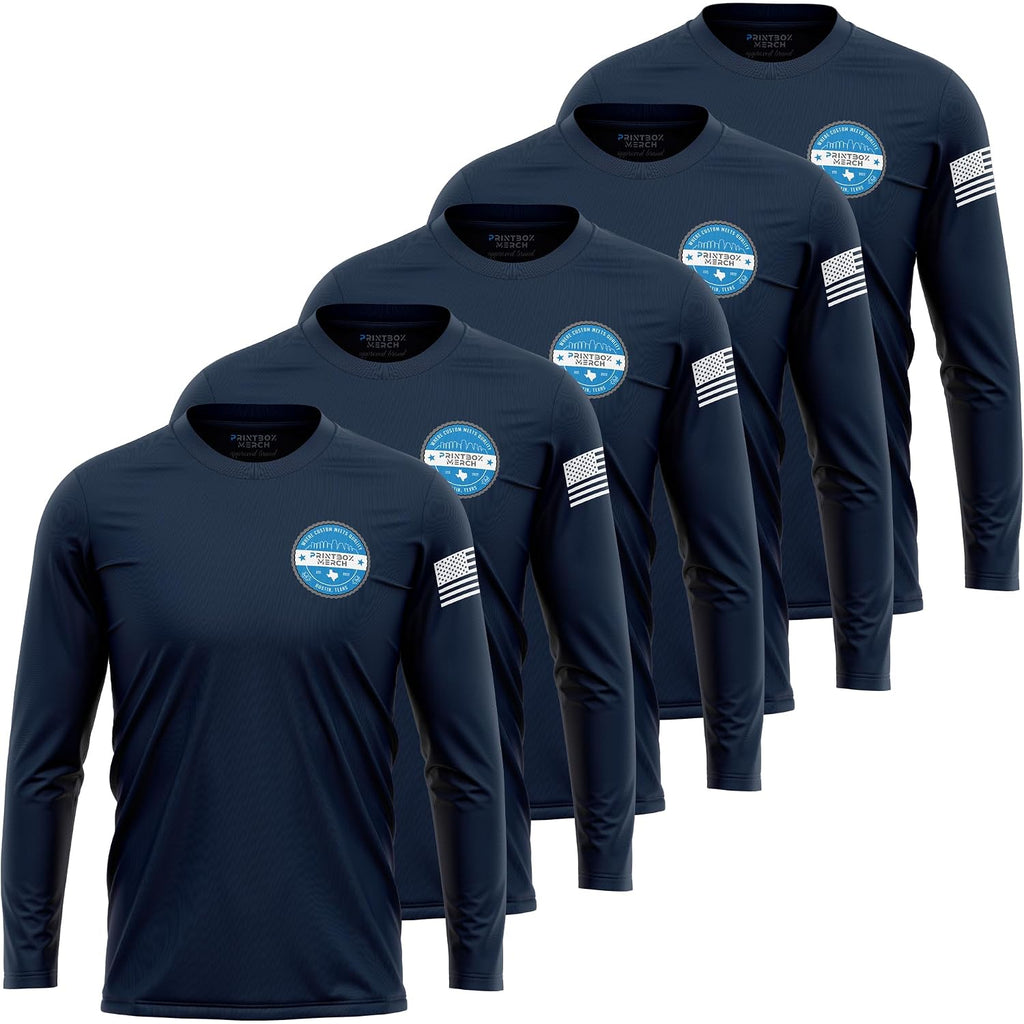 5 Pack Custom Dry Fit Long Sleeve Shirts For Men, Add Your Logo Front & Back Printing, Customized Moisture Wicking Sun Protection Uv Workwear T-Shirts Black