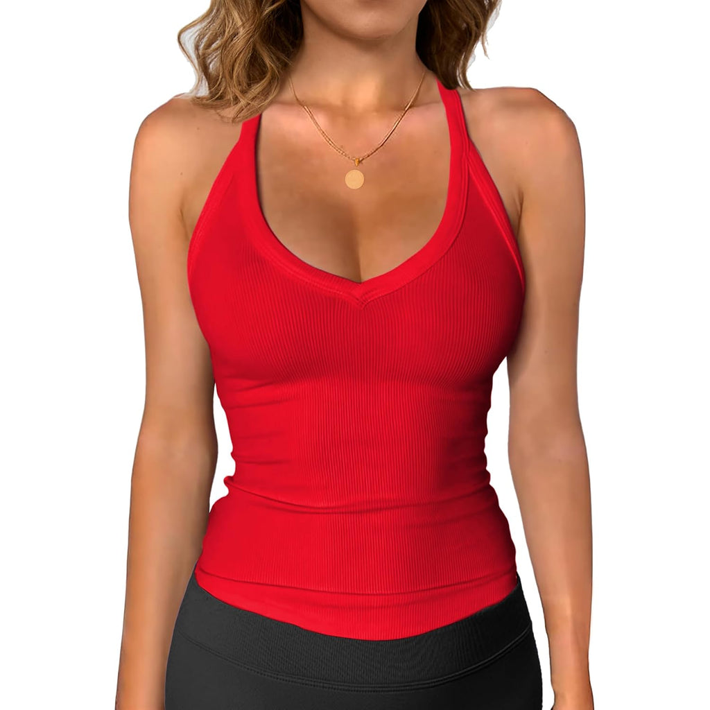 iGENJUN Workout Tops for Women Racerback Basic Tank Summer 2026 Camisole V Neck Slim Fit Ribbed Sleeveless