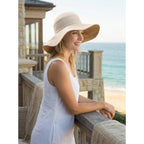 Womens Foldable Shapeable Brim Sun Hat UPF 50+ Cotton Wide Brim Beach Adjustable Chin Strap Hat Sun Protection Cap Beige