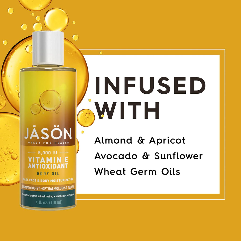 Jason Vitamin E 5,000 Iu Moisturizing Body Oil, For Hair, Face, And Body, 4 Fluid Ounces