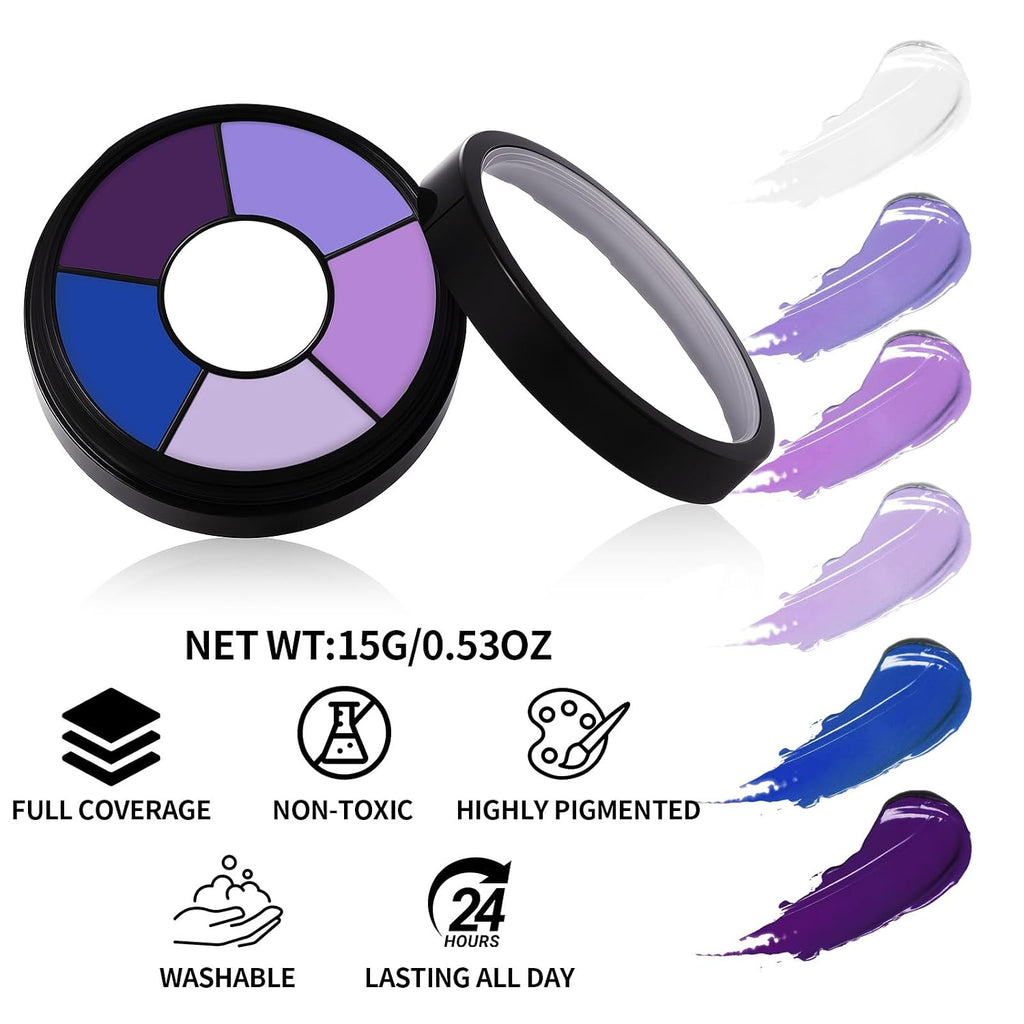 Bobisuka Purple Cream Face & Body Paint Palette Kit With 3 Brushes 3 Sponges, Highly Pigmented Easy To Blend Long Lasting Makeup For Ursula, Witch, Gothic Queen Celebrations Costume & Theme