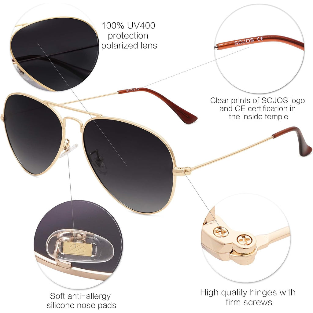 SOJOS Polarized Aviator Sunglasses for Men Women Classic Vintage Retro Style SJ1054 Gradient Grey