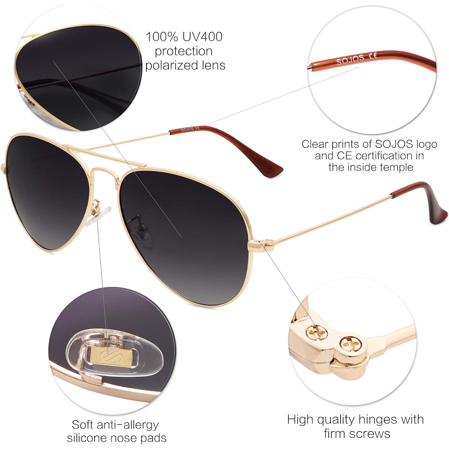 SOJOS Polarized Aviator Sunglasses for Men Women Classic Vintage Retro Style SJ1054 Gradient Grey