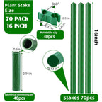 Fabulas Garden Stakes 16 Inch 70 Pack, Diy 4Ft 5Ft 6Ft 7Ft 8Ft Tomato Stakes Plastic Coated Metal Plant Sticks Stakes Supports With 40 Connectors 30 Rotatable Clips For Indoor Outdoor Plants Vegetable