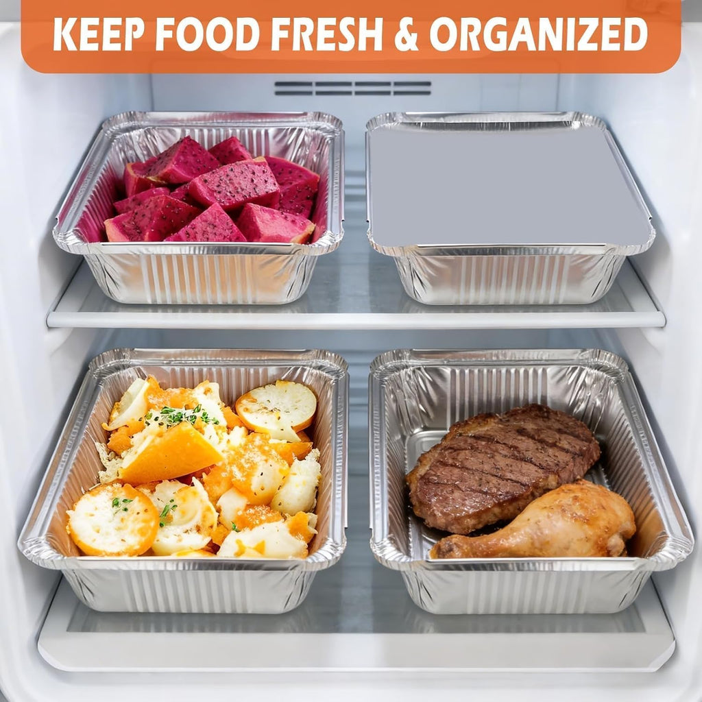 Aluminum Pans with Lids (60 Pack, 8.5"×6") 2.25 LB Capacity Foil Pans with Lids - 60 Pans and 60 Cardboard Covers - Disposable Food Containers Tin Foil Pans for Baking, Meal Prep,Storage and Freezer